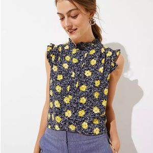 LOFT Leaves Ruffle Henley Shell Sz XS